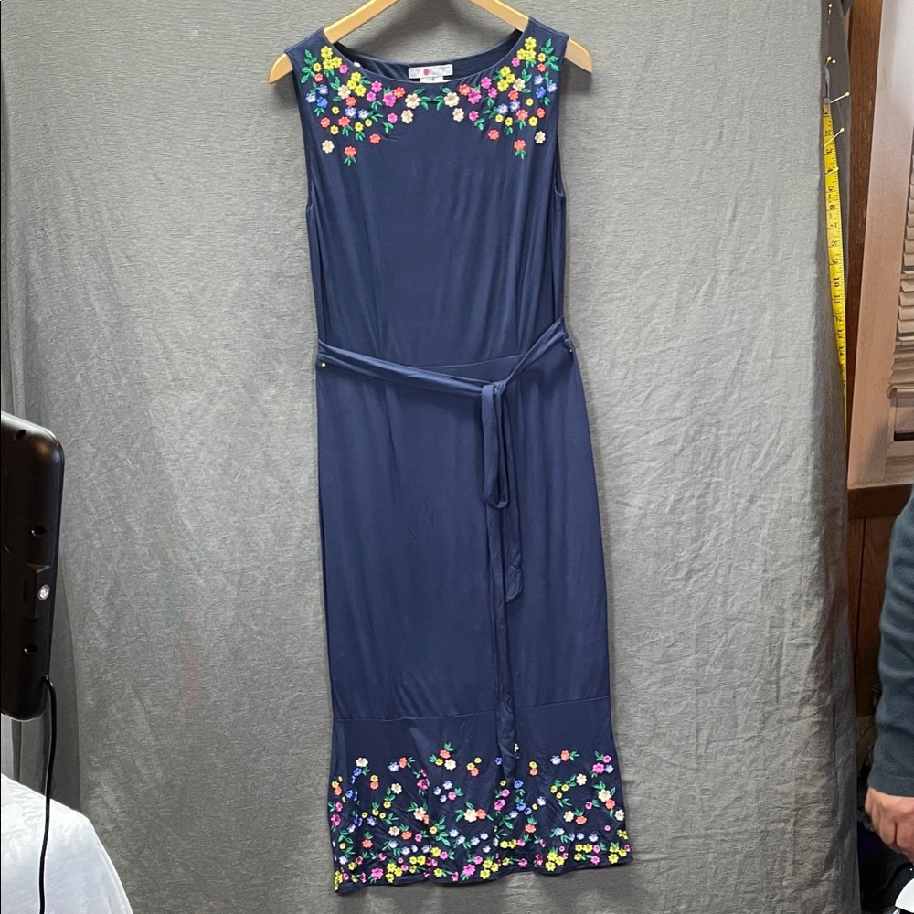 Boden One‎ Shoulder Dress in Deep Blue embroidered